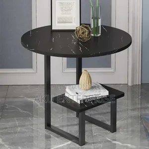 Wood Sofa Side Table Black Marble Texture Coffee Tables