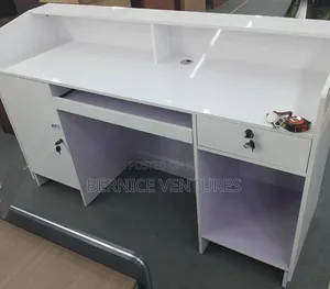 White Reception Desk With Gold Line