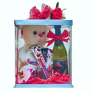 Teddy Bear, Wine, Assorted Chocolate Valentine Gift for Her
