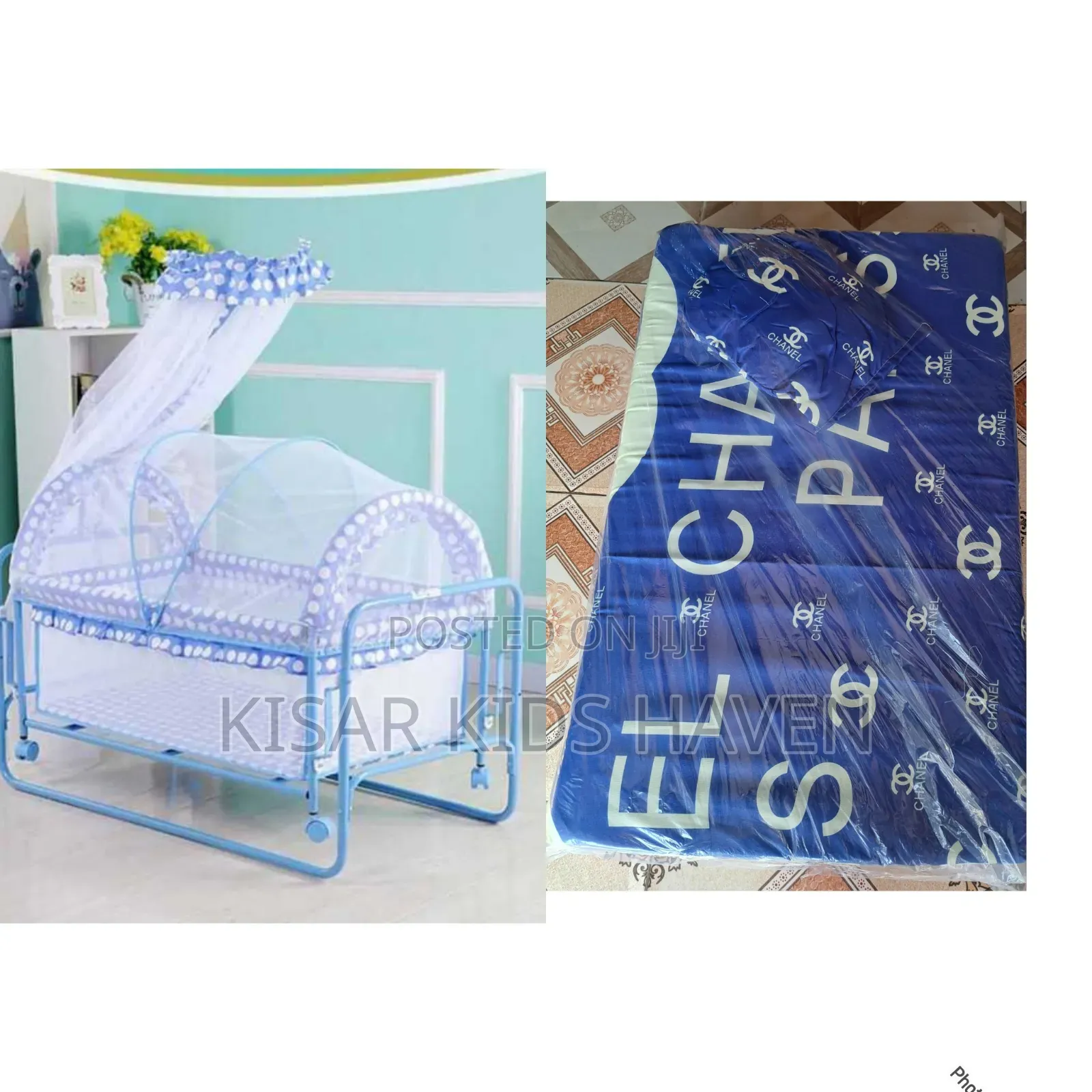 Cute Cot With Mosquito Net, Mattress and Pillow 0 to 1 Year