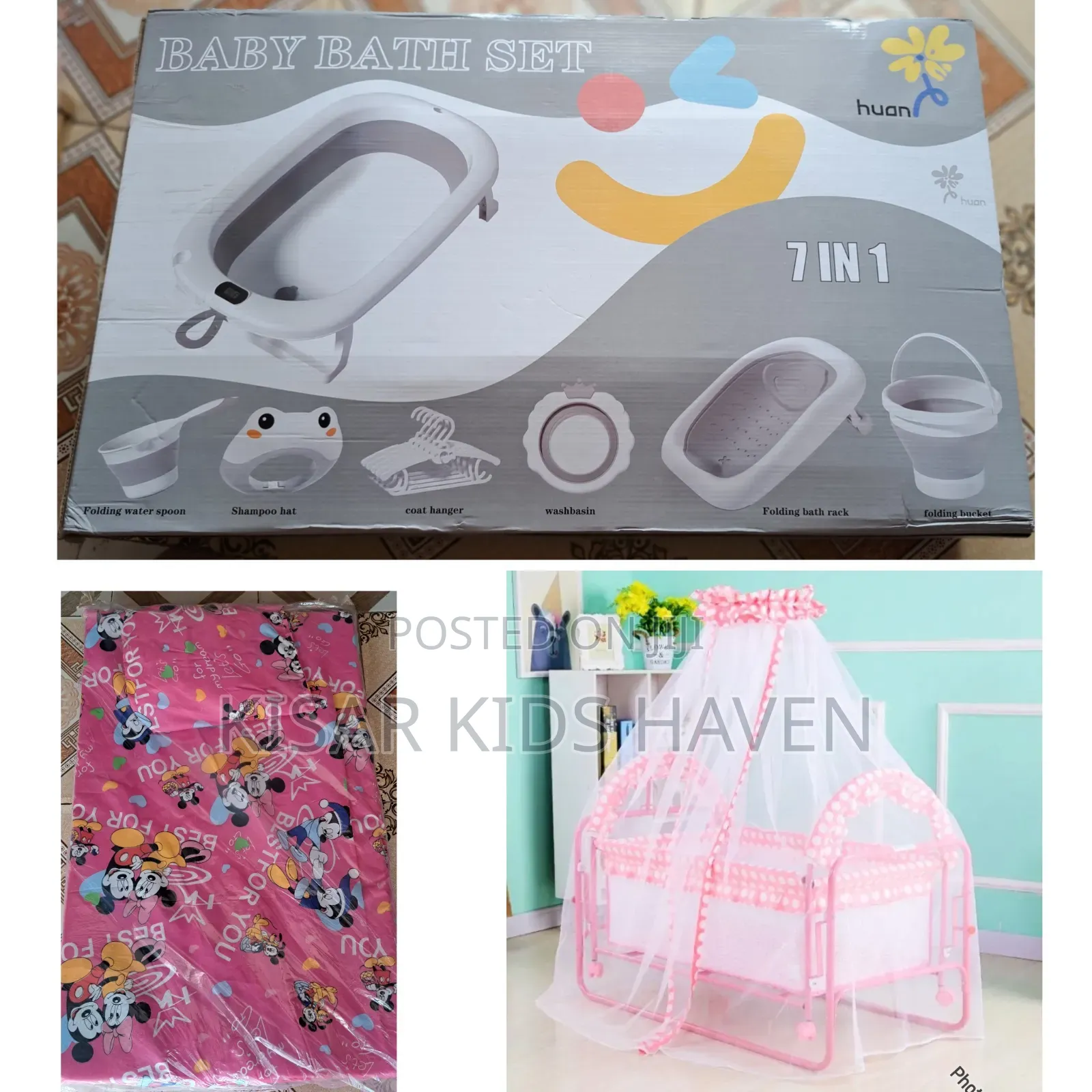 Baby Cot,Mattress,Pillow and Foldable Bathtub(Price for All)