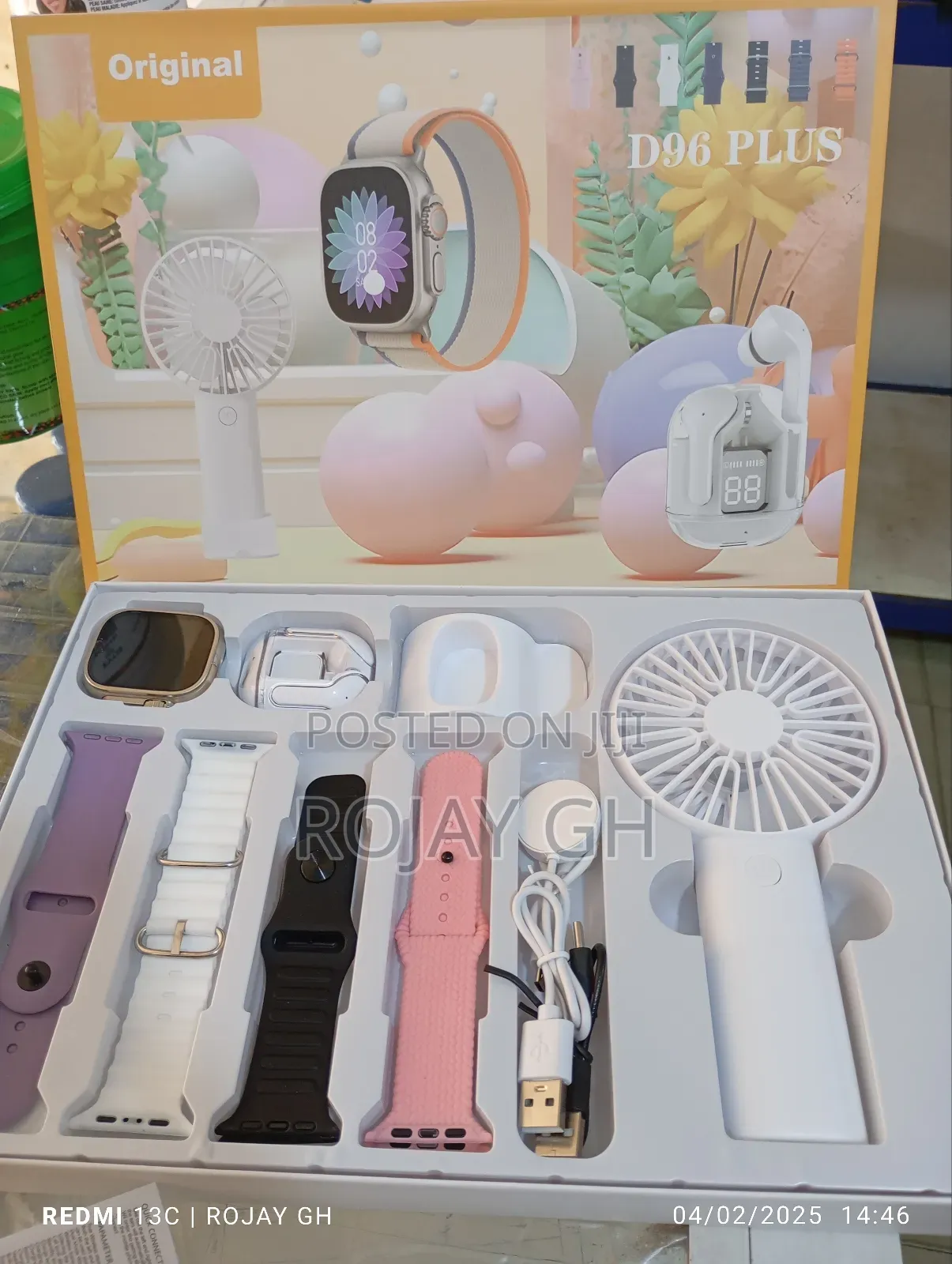 D96 Plus Smartwatch With Mini Fan, Bt Headphone Set- Silver