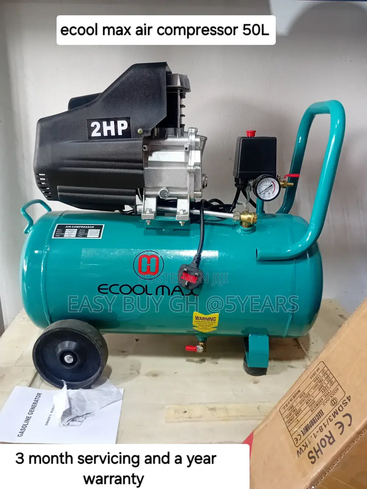 Lubricated Ac Power Ecool Max Air Compressor 2hp 2kw 50L