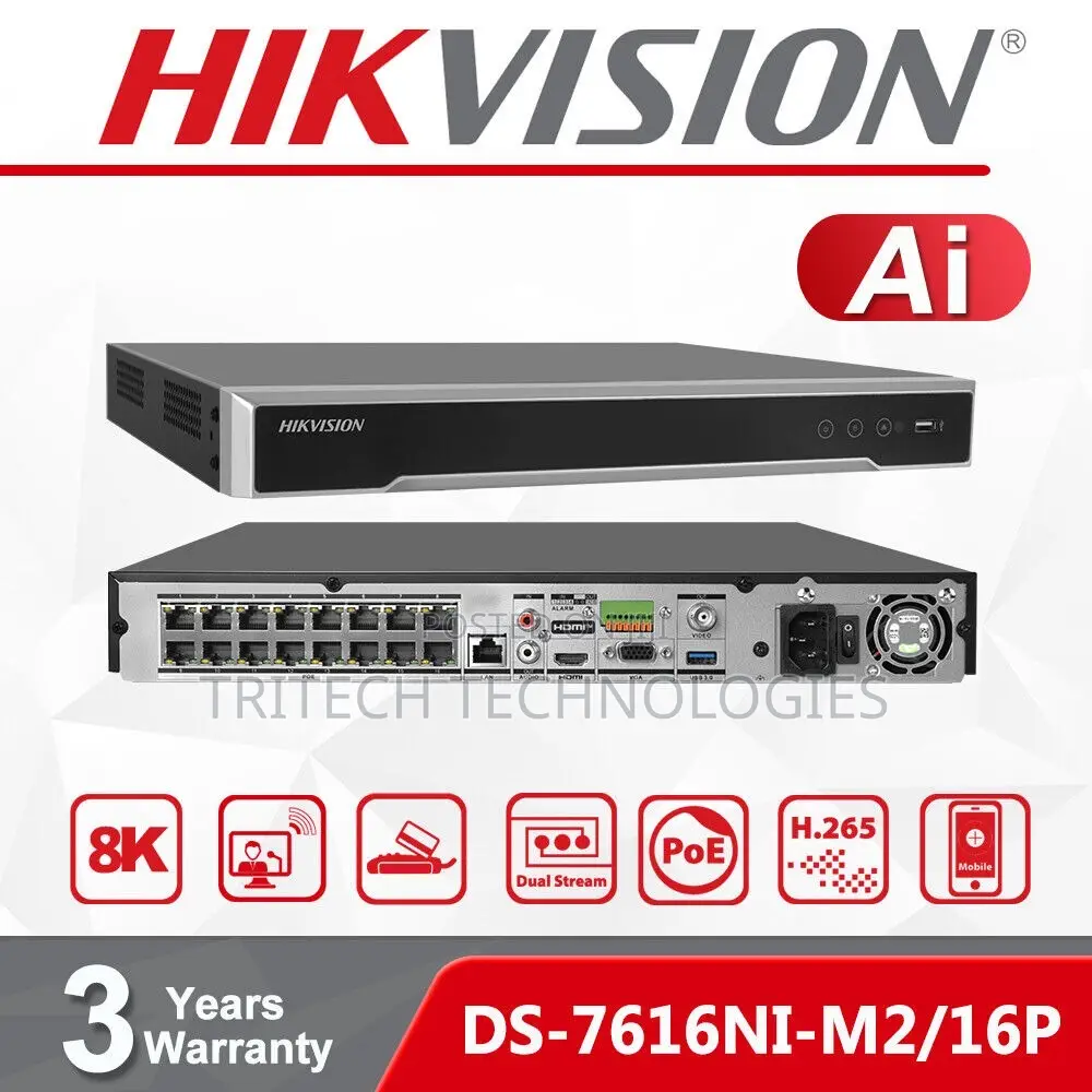 Hikvision 16ch NVR With Poe Ds-7616ni-M2/16p Up to 12mp