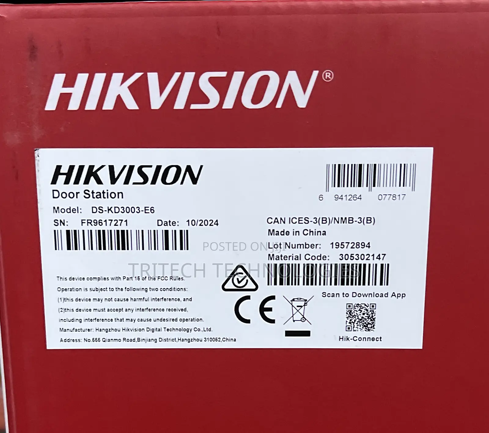 Hikvision Ds-Kd3003-E6 (New) 3.5inch Ip Door Station