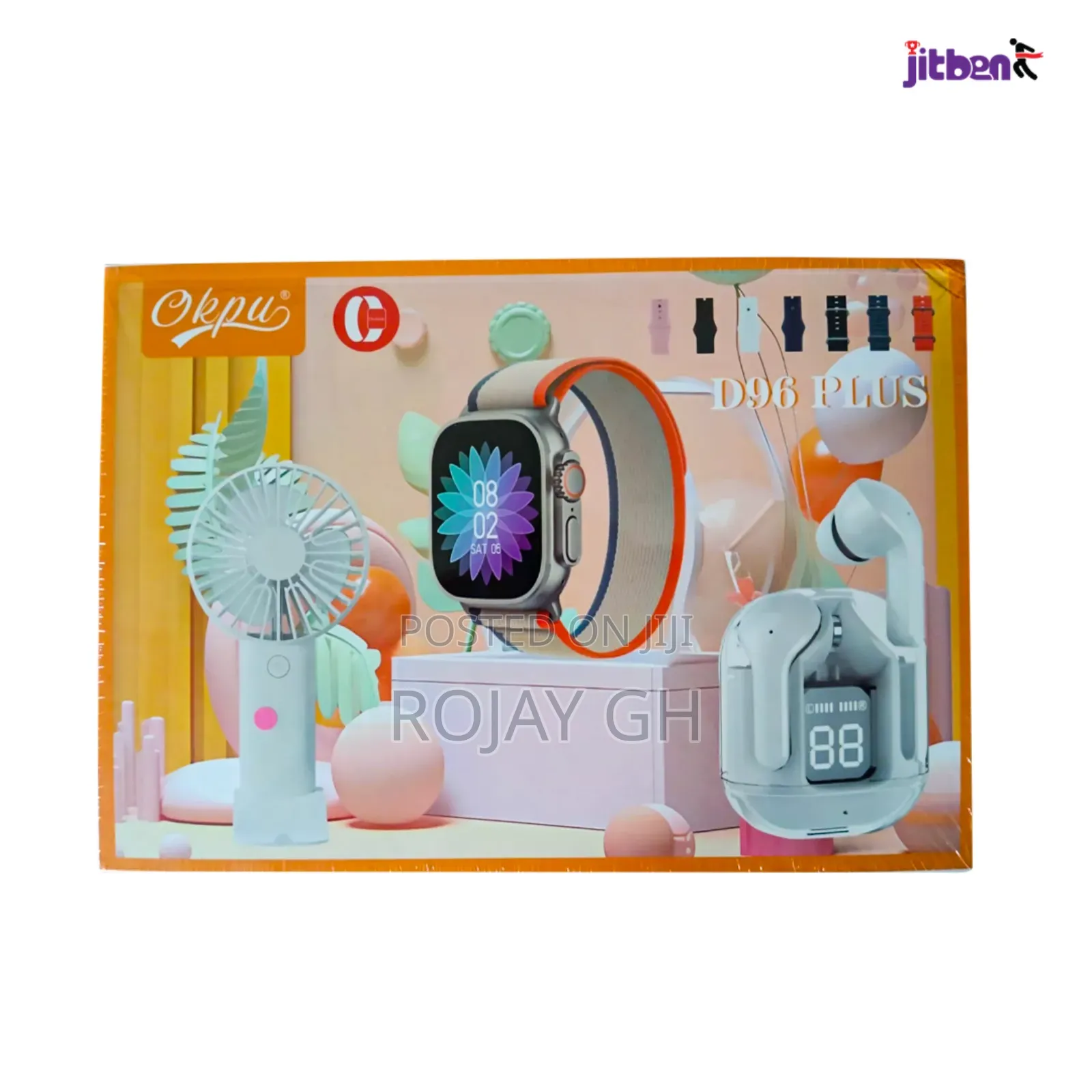 D96 Plus Smart Watch With Mini Fan, Airpod Combo Pack
- Pink