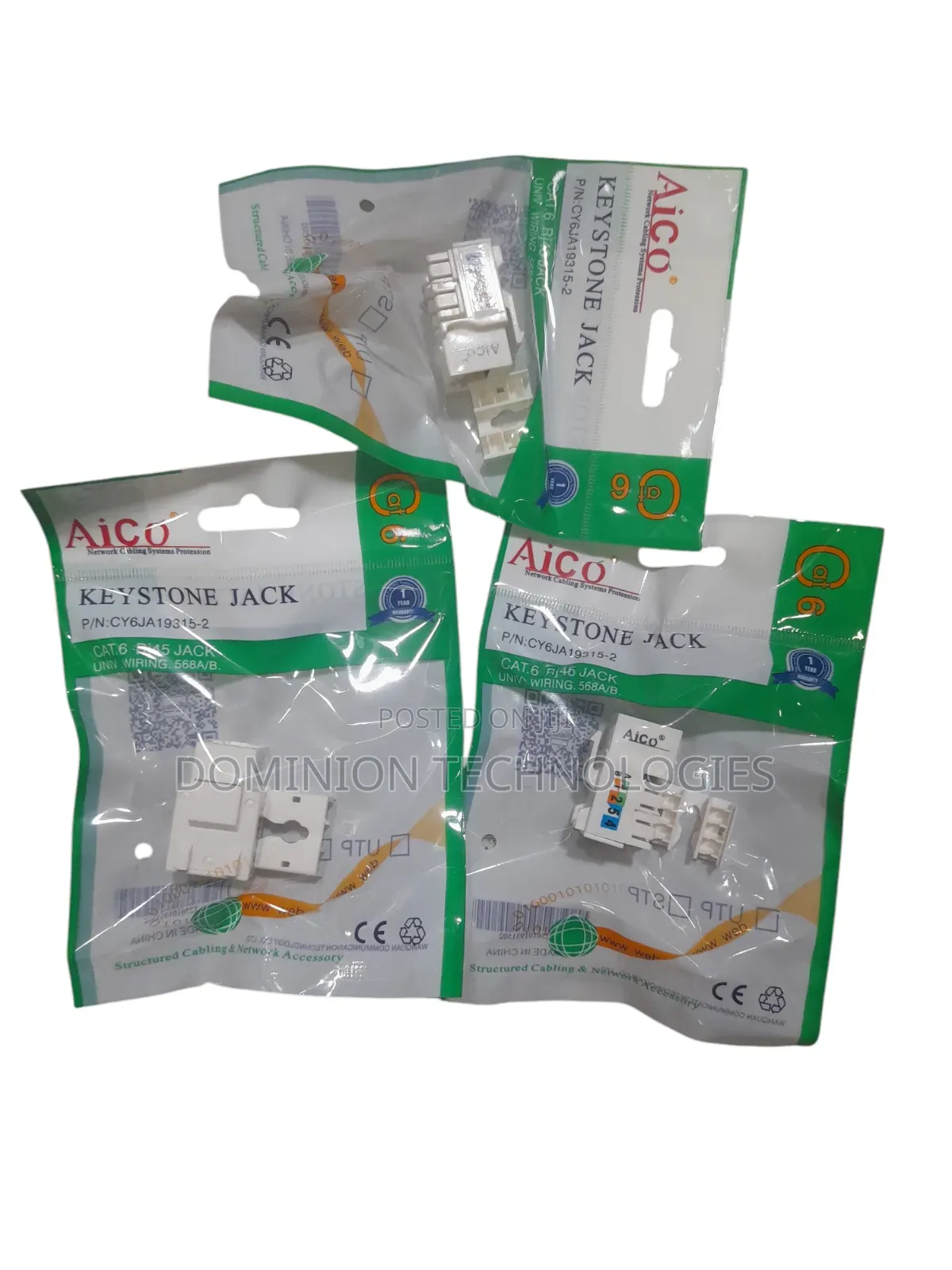 Aico Cat6 RJ45 Keystone Jack 2pcs