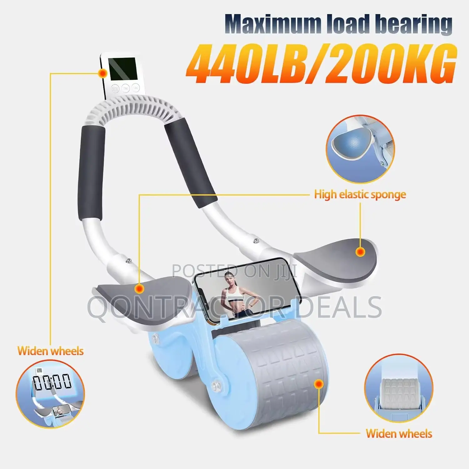 Qontractor Sports Professional Abs Roller With Auto Rebound