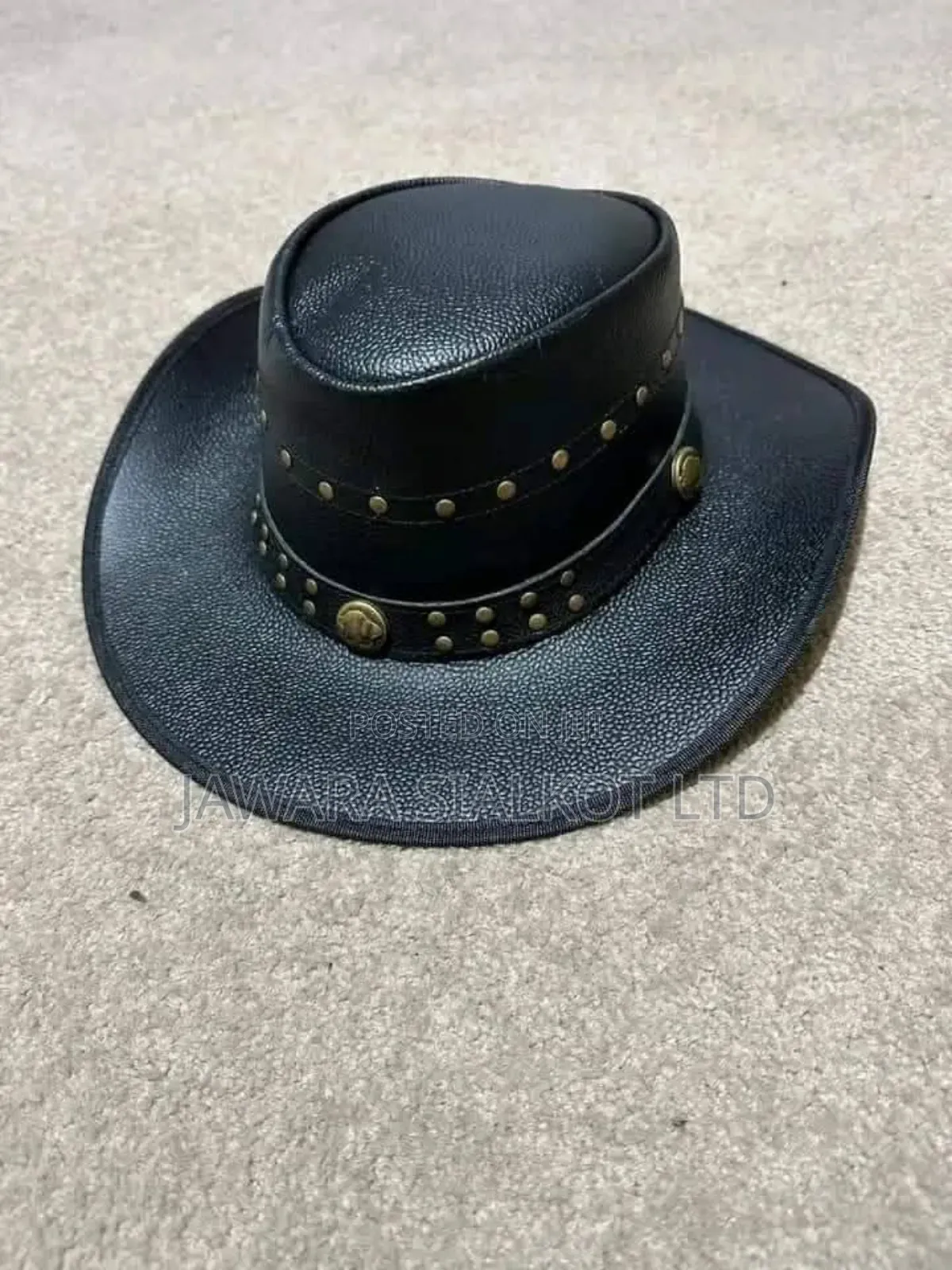 Rolled Brim Cowboy Leather Hat For Festival Gathering Adult Hand Made