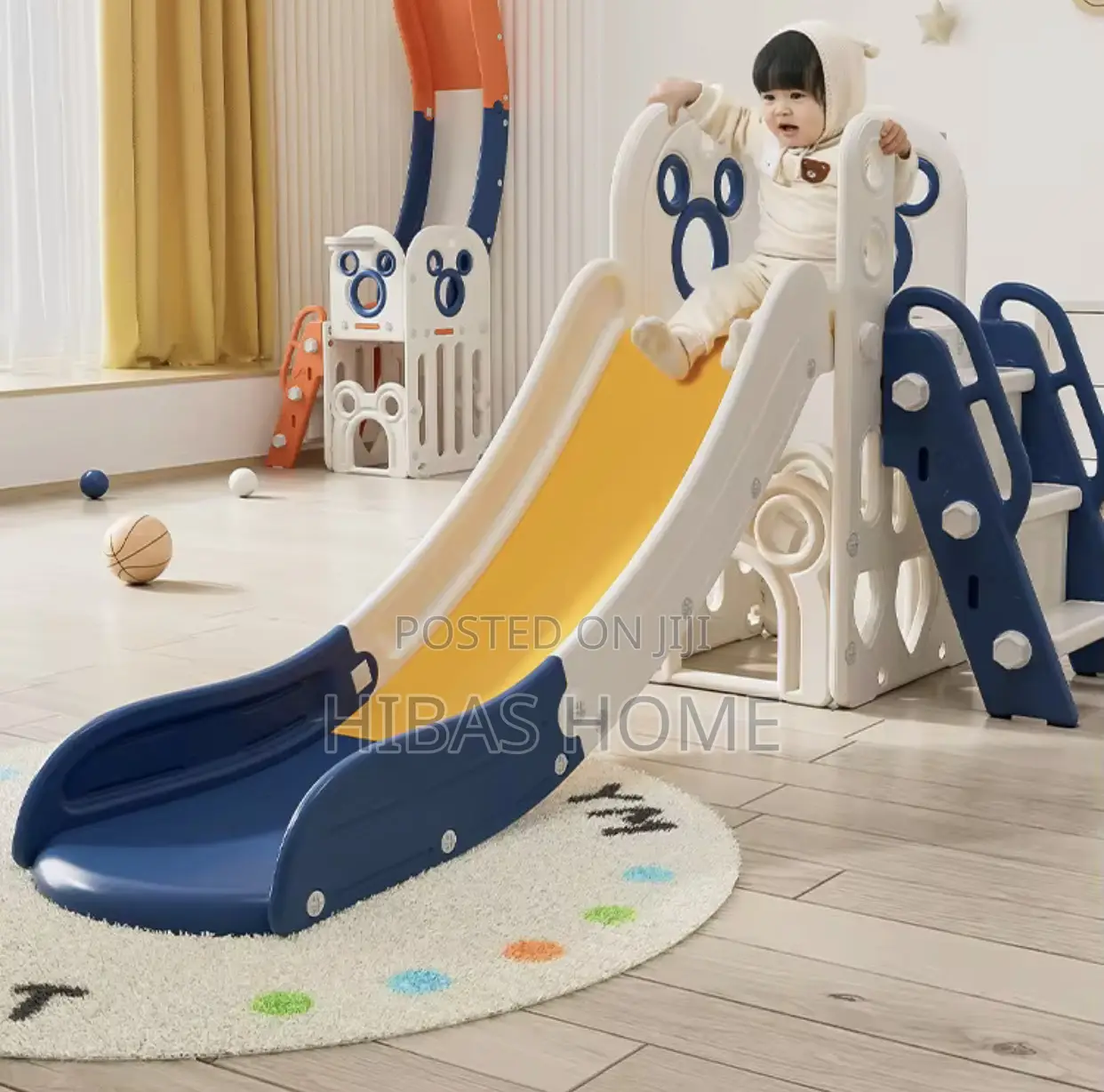 Kids Mickey Plastic Slide With Basket Ball Hoop (180x76x94cm