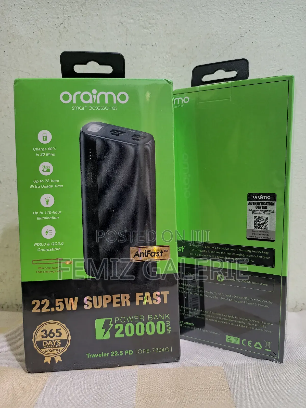 Oraimo Traveler 22.5 PD; 20000mah 22.5W Power Bank