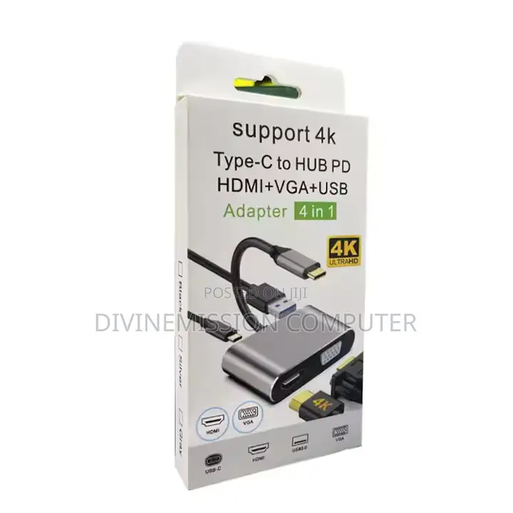 Type C Hub 4 In1 Hdmi,VGA,USB,TYPE C. Support