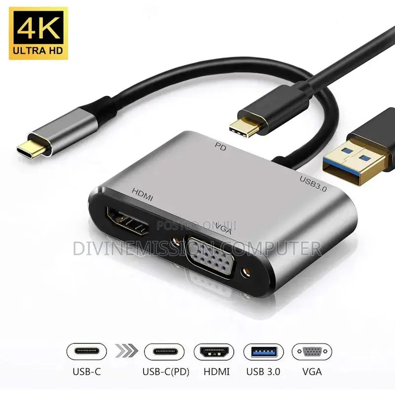 Type C Hub 4 In1 Hdmi,VGA,USB,TYPE C. Support
