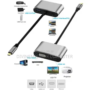 Type C Hub 4 In1 Hdmi,VGA,USB,TYPE C. Support