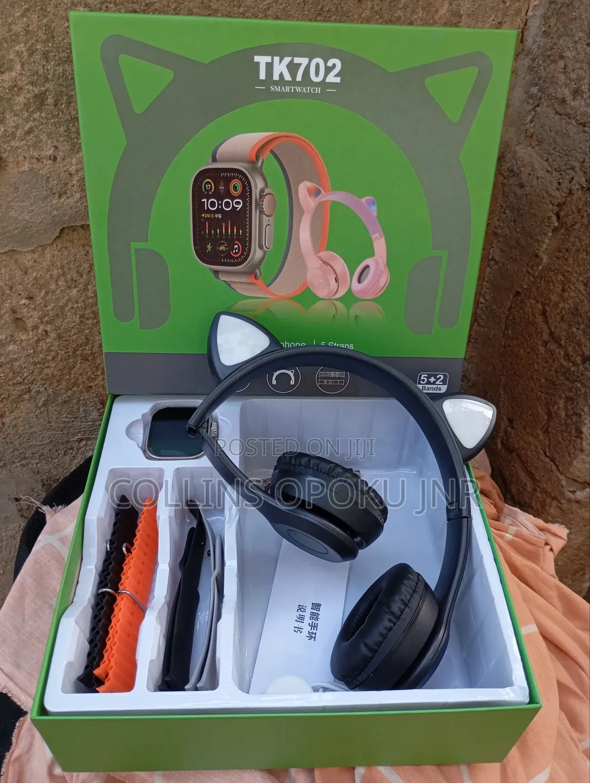 Tk702 Ultra Smart Watch With Headsets Combo - Black