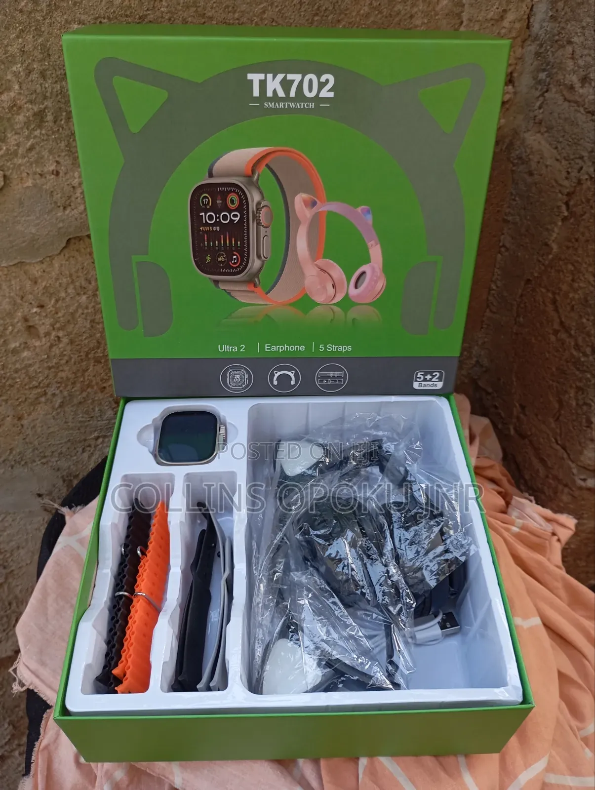 Tk702 Ultra Smart Watch With Headsets Combo - Black