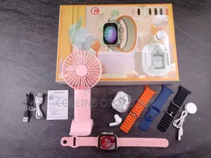 7-in-1 Ultra D96 Plus Smart Watch Earphone With 1 Fan-Pink