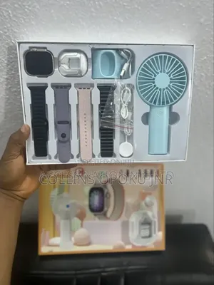 D96 Plus Smartwatch Set With Mini Fan, Earbuds, Straps- Blue