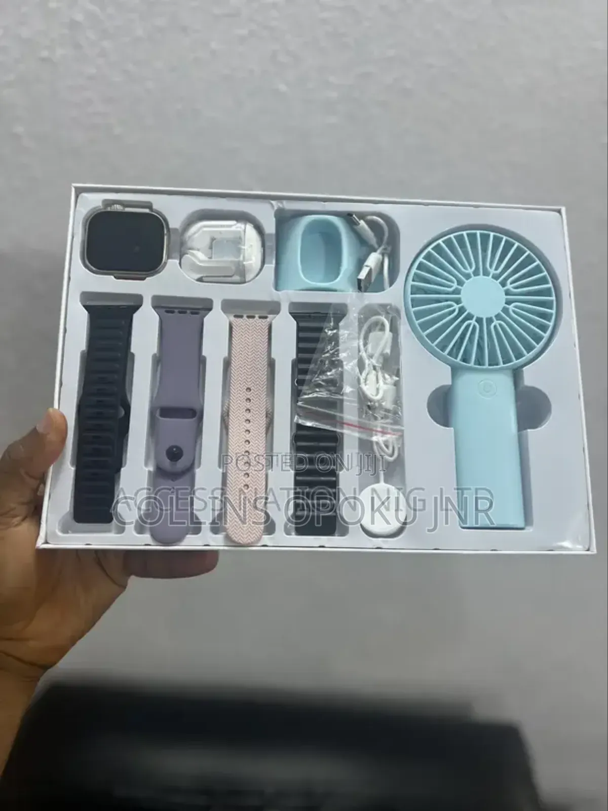 D96 Plus Smartwatch Set With Mini Fan, Earbuds, Straps- Blue