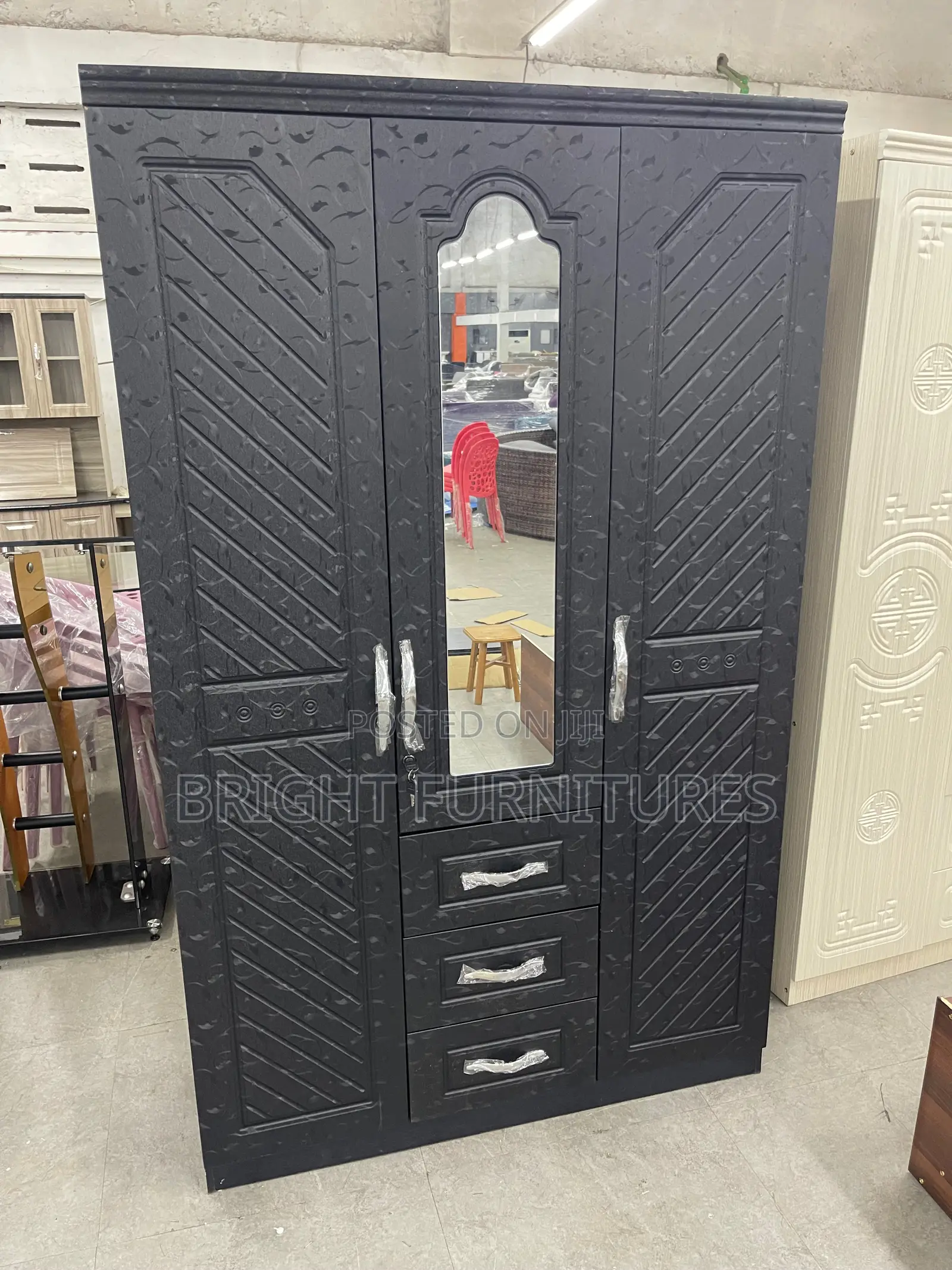 Imported Three Doors Wardrobe With Drawers and Mirror