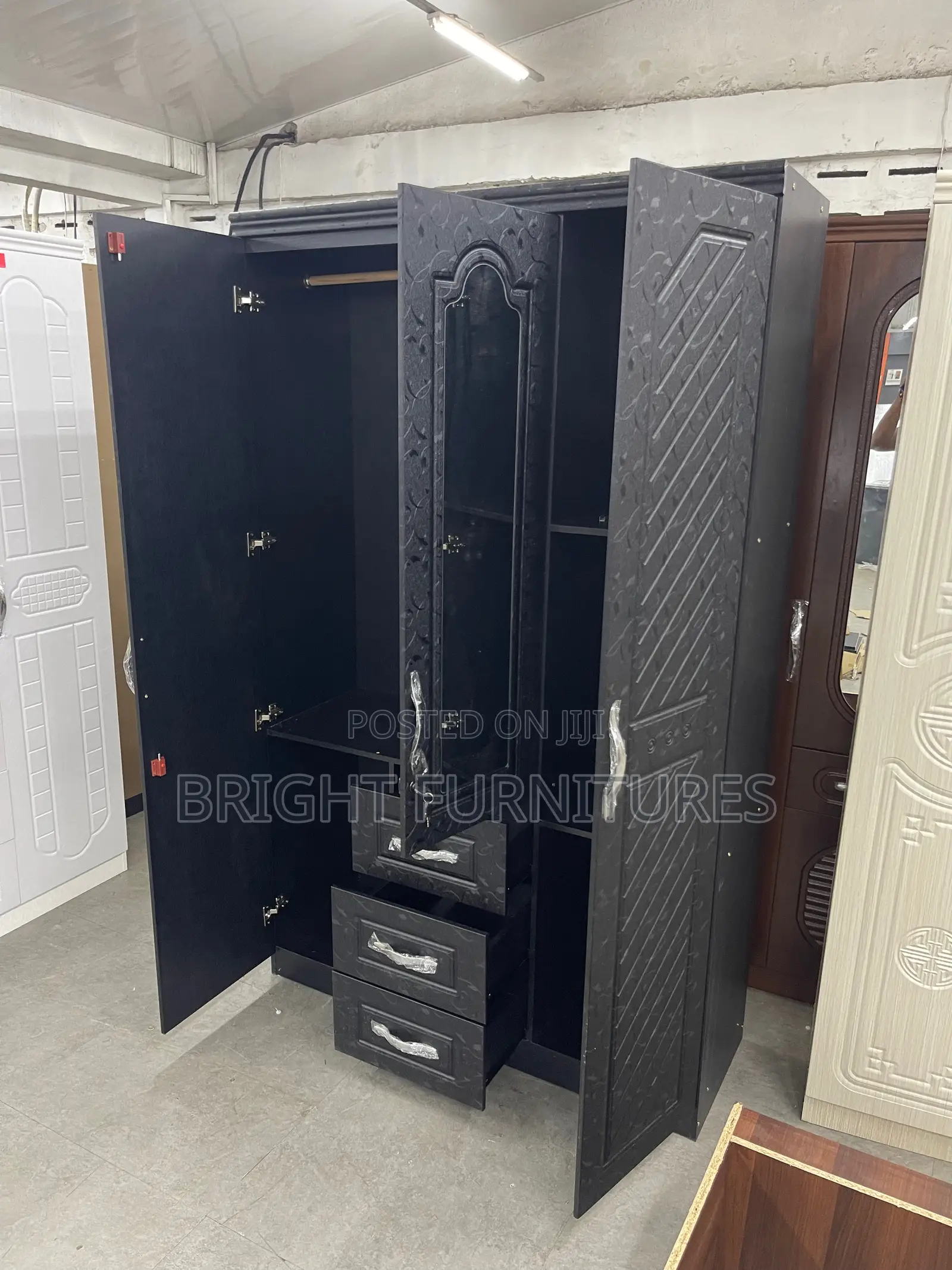 Imported Three Doors Wardrobe With Drawers and Mirror