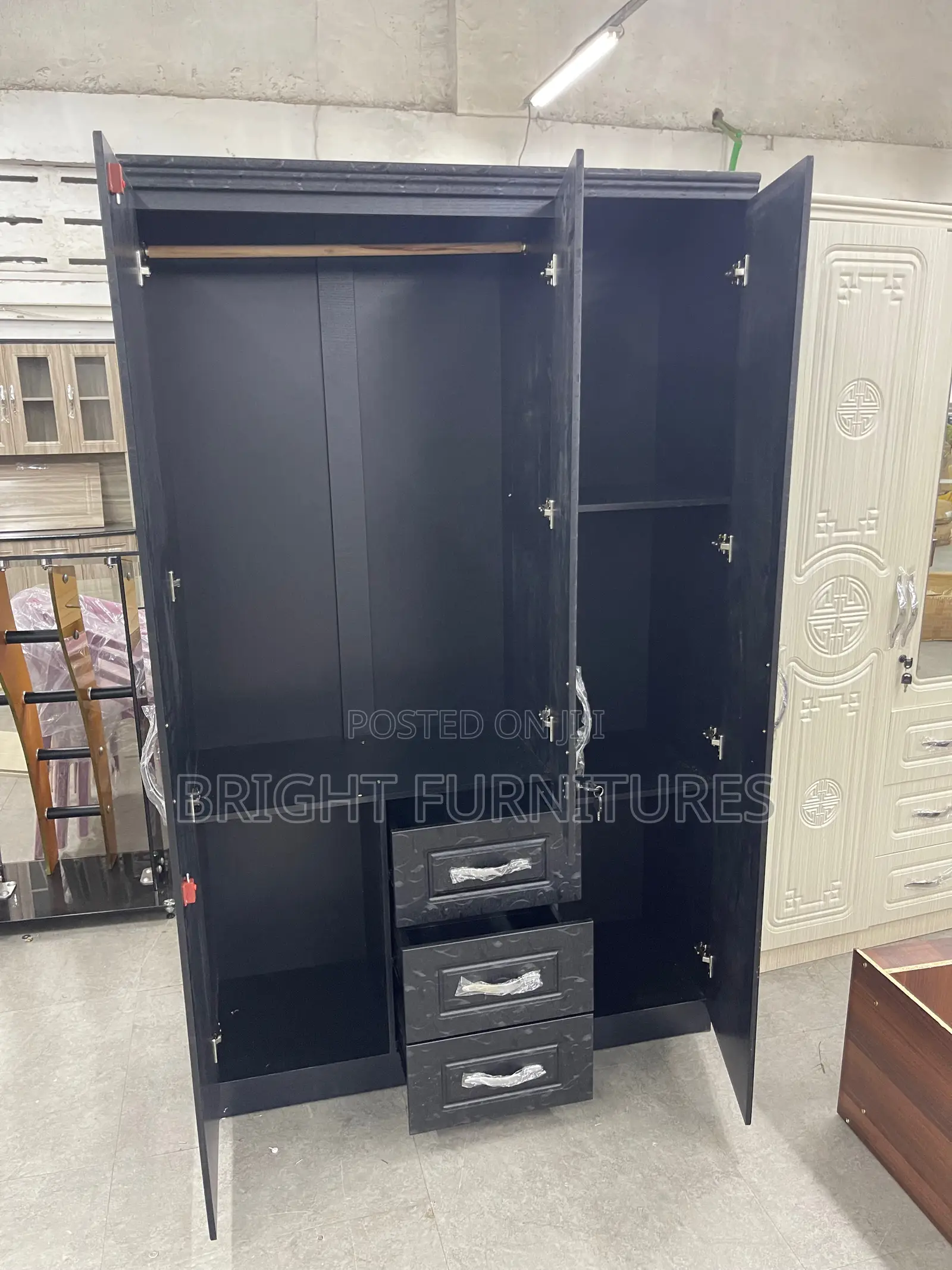 Imported Three Doors Wardrobe With Drawers and Mirror