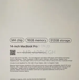 New Laptop Apple MacBook Pro 2024 M4 14-Inch 16GB Apple M4 SSD 512GB