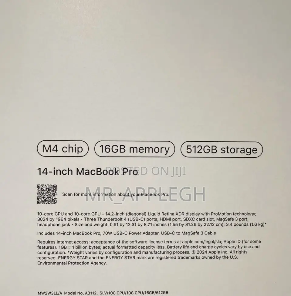 New Laptop Apple MacBook Pro 2024 M4 14-Inch 16GB Apple M4 SSD 512GB