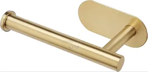 No Drill Adhesive Toilet Roll Holder Gold Color