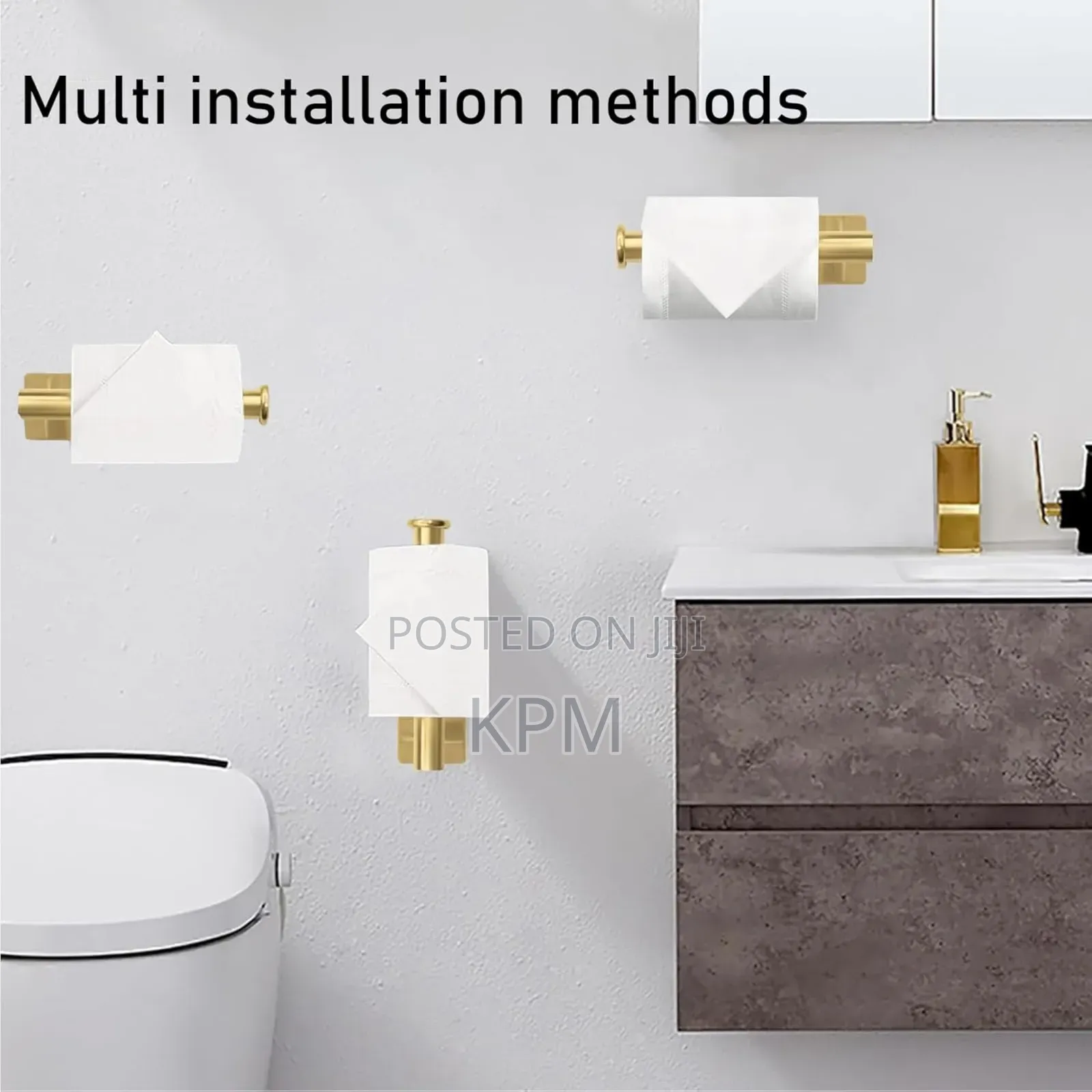 No Drill Adhesive Toilet Roll Holder Gold Color