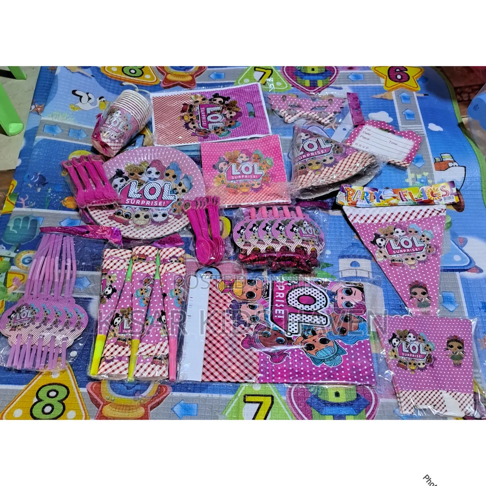 Kids Party Favours Cups,Plates,Spoons,Fork,Hats,10pcs Each
