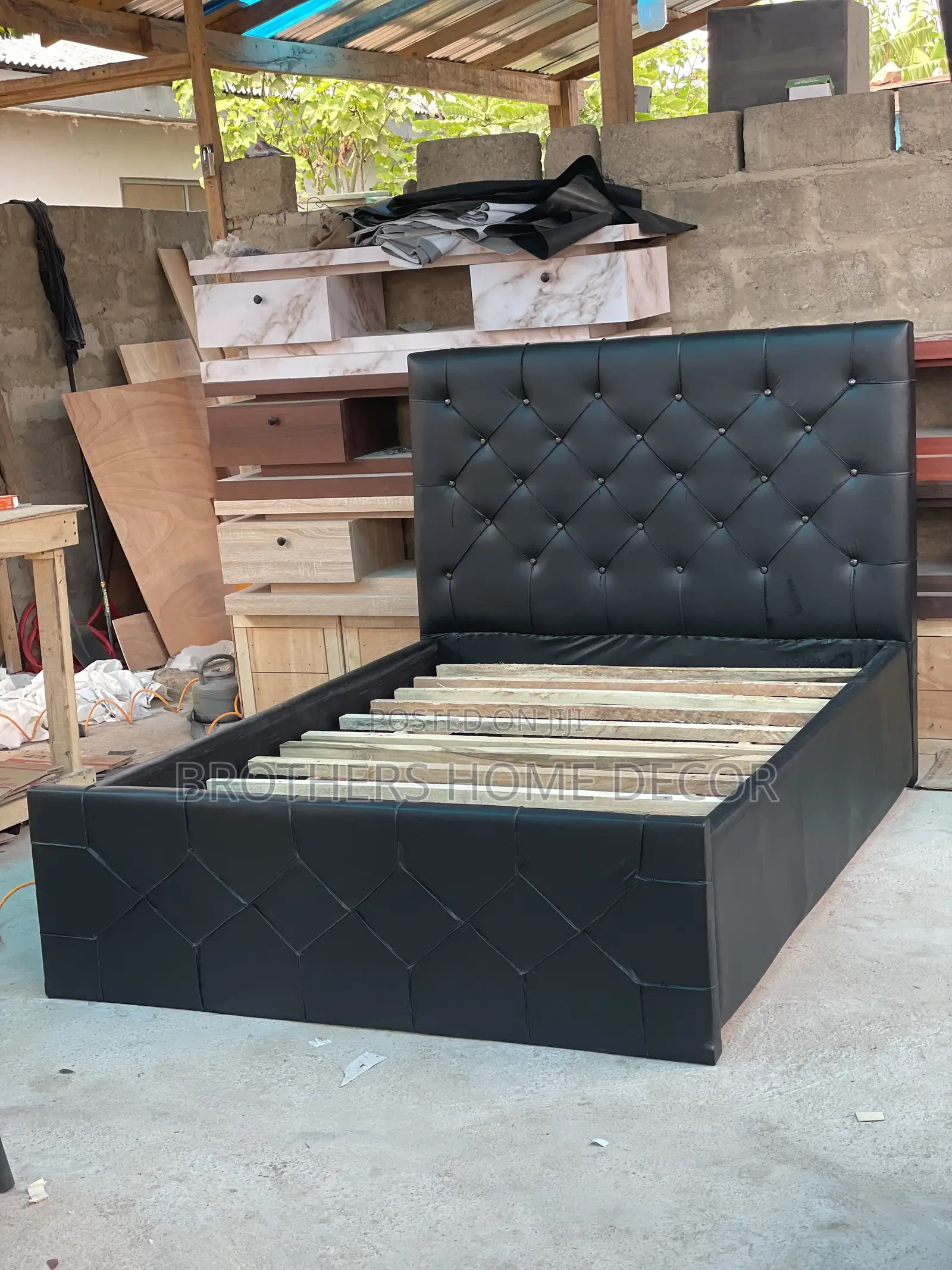 Leather Double Bedframe 54/75 Color Black And Free Delivery