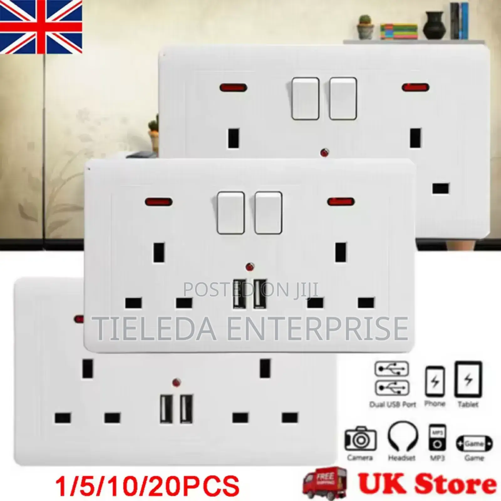 UK Double Socket With USB