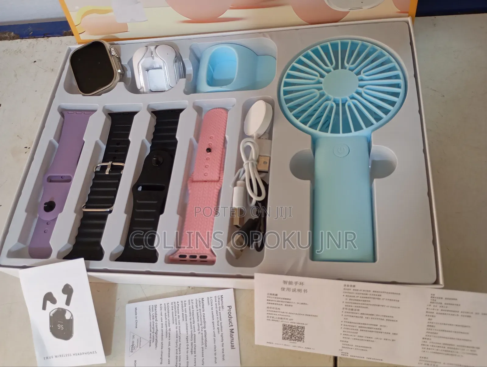 D96 Plus Smartwatch With Mini Hand Fan Earbud Set - Blue