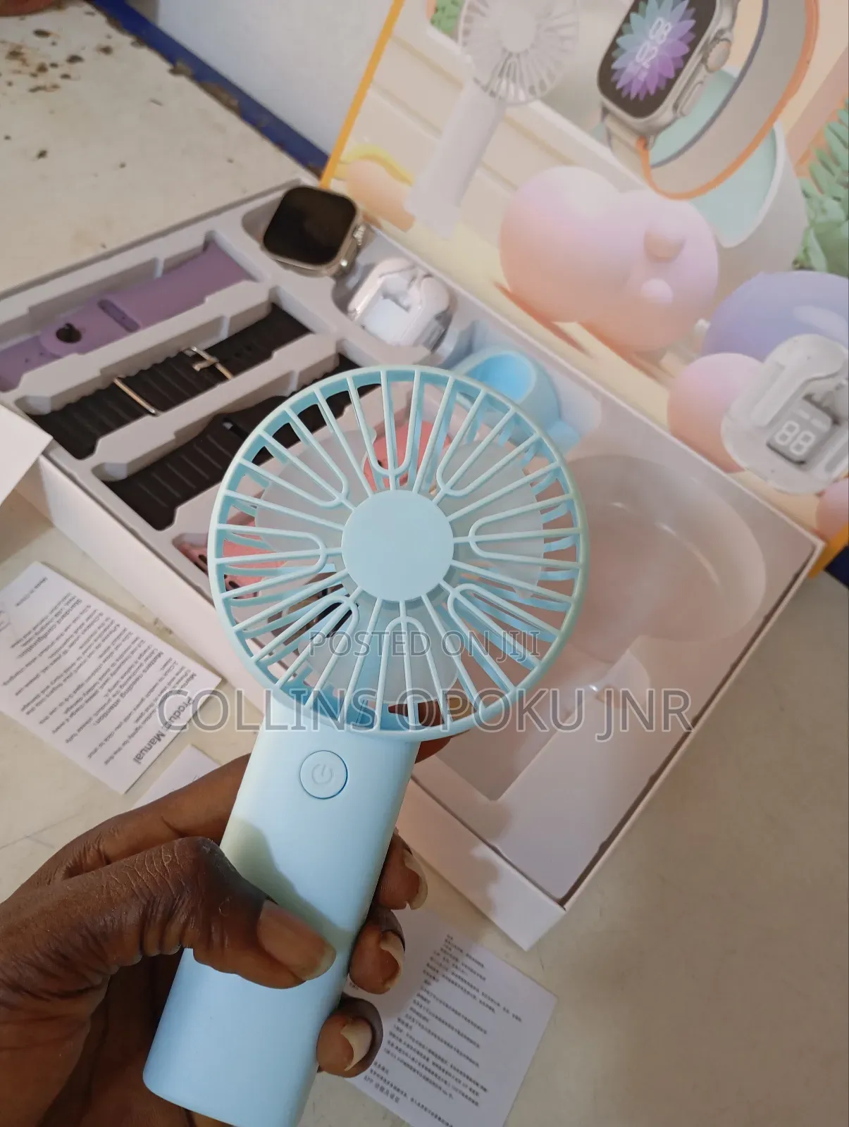 D96 Plus Smartwatch With Mini Hand Fan Earbud Set - Blue