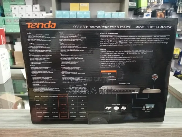 Tenda 8 Port Poe Gigabit Switch 9ge+1sfp Teg1110pf-8-102w 2