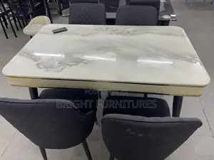 Luxury Design Marble Dining Table With Four Leather Chairs