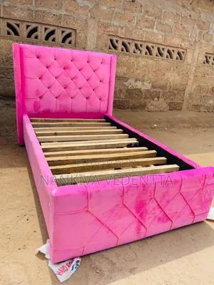 One and Half Pink Fabric Bed Frame