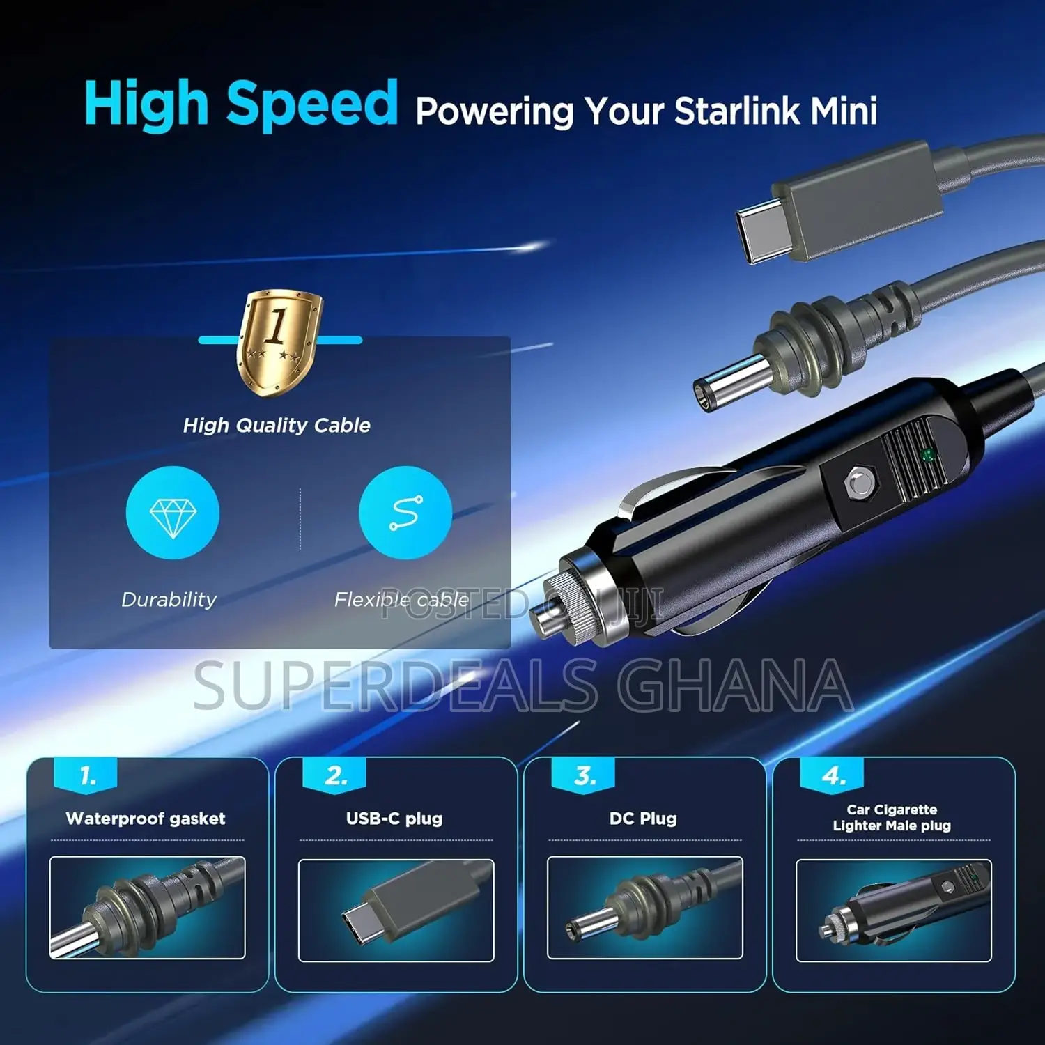 Starlink Mini Cable, 5M, USB C/Car Charger