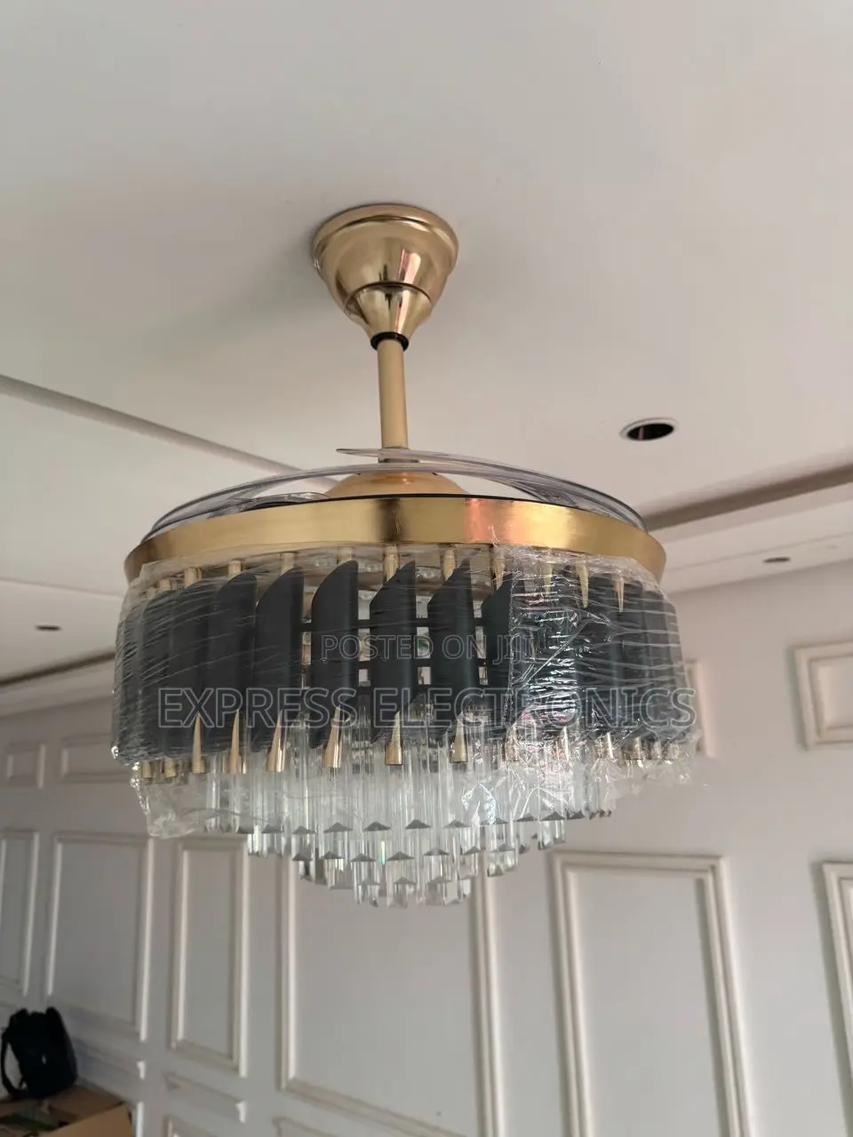 Cascading Basket Crystal Chandelier Fan Light