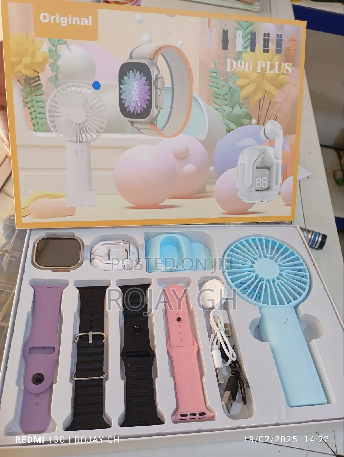 D96 Ultra Smart Watch, Earbud Rechargeable Fan - Blue