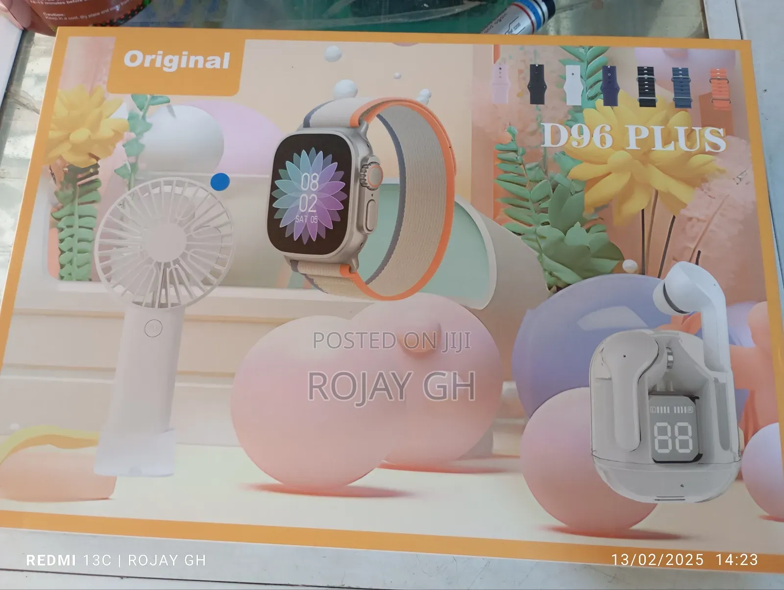 D96 Ultra Smart Watch, Earbud Rechargeable Fan - Blue