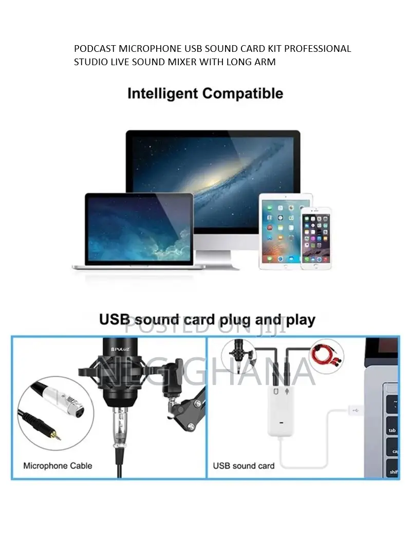 Podcast Microphone USB Sound Card KIT Professional S Tvx9677