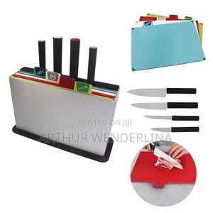 4 Coloured Chopping Board With 4 Co- Ordinating Knives