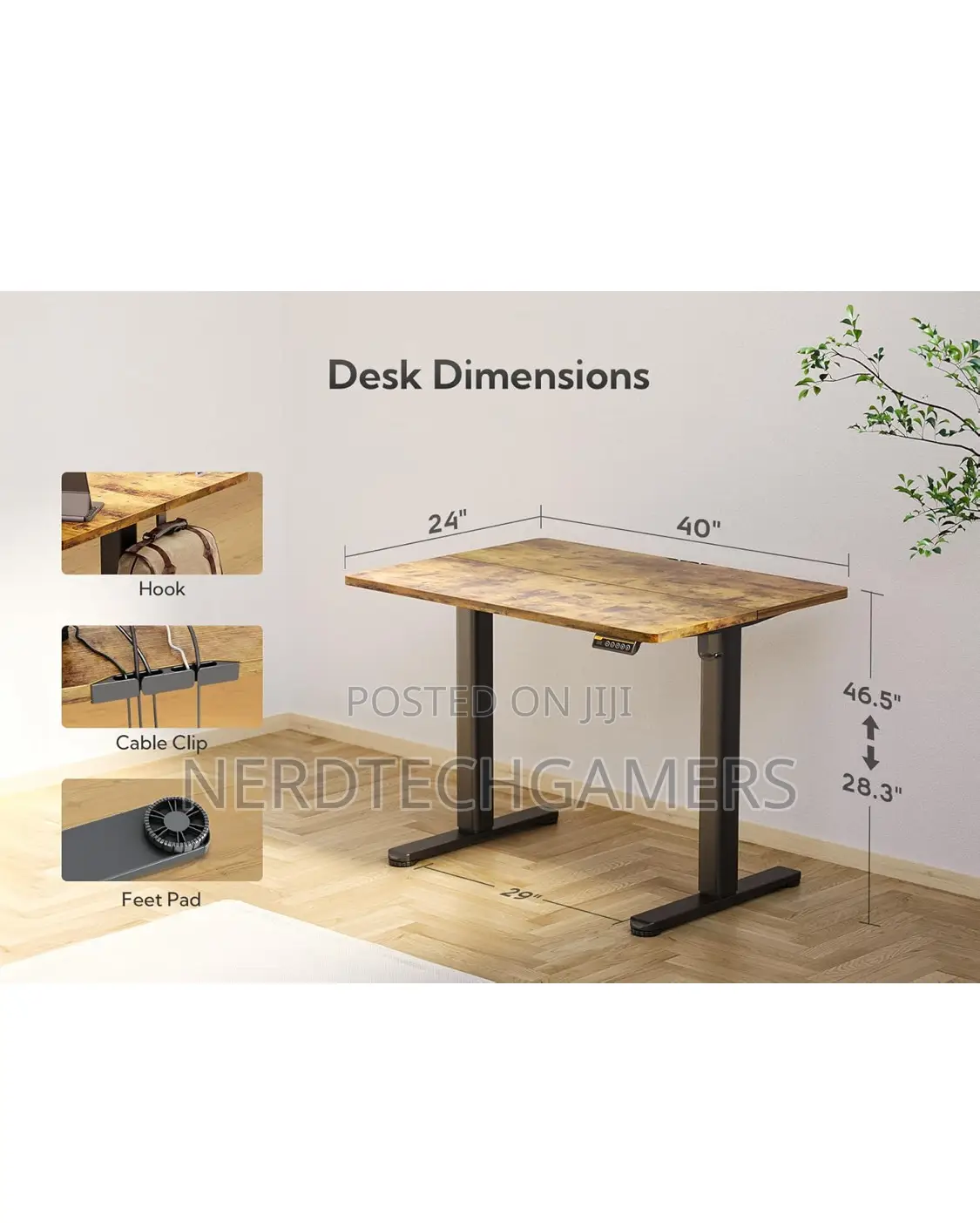 Clairks Electric Adjustable Height Stand Up Desk, 40x24
