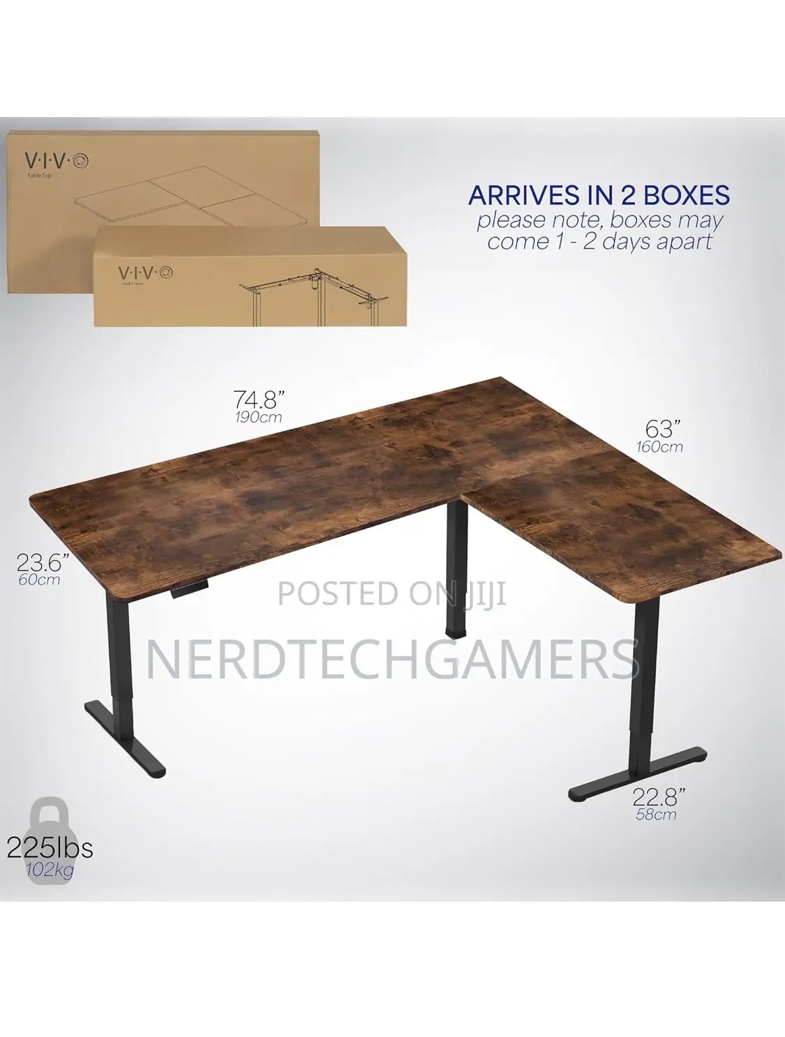 VIVO Electric Corner L-Shaped 75 X 63 Inch Rustic