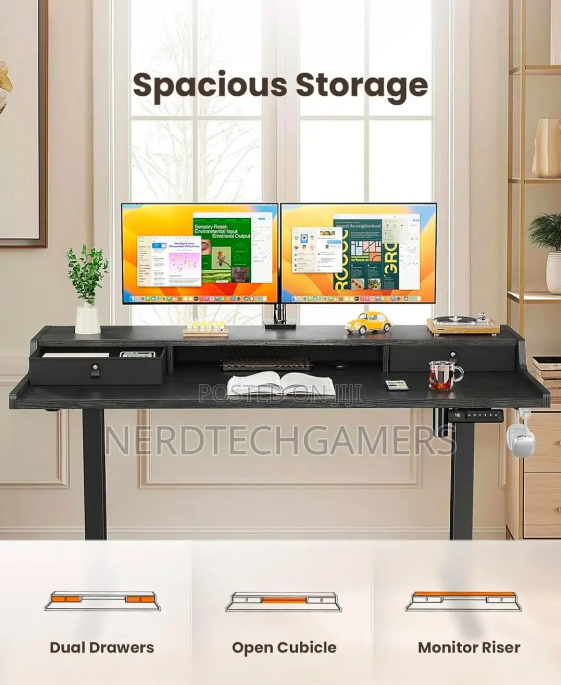 Ergear Electric Standing Desk With Drawers, 48′′ X 24′′Desk
