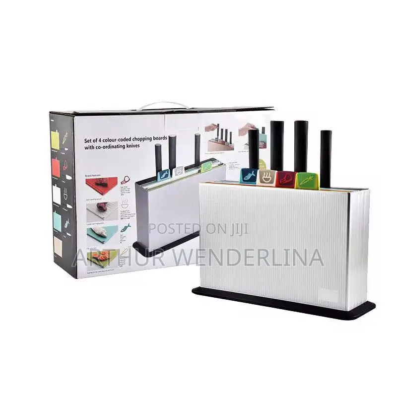 4 Coloured Chopping Board With 4 Co- Ordinating Knives