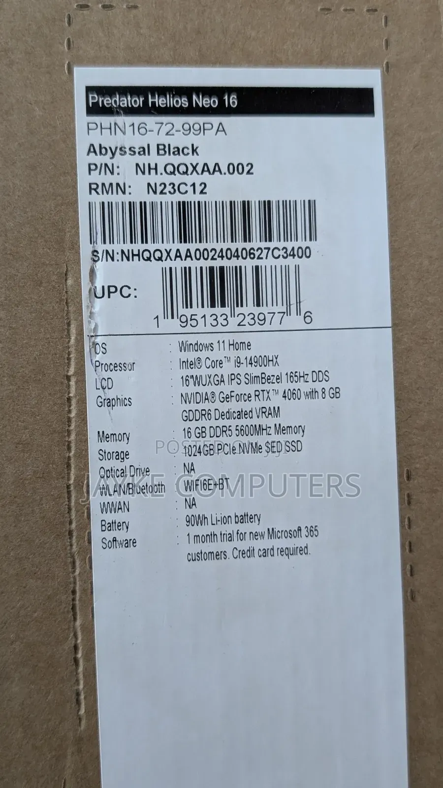 New Laptop Acer Predator Helios Neo 16 16GB Intel Core I9 SSD 1T