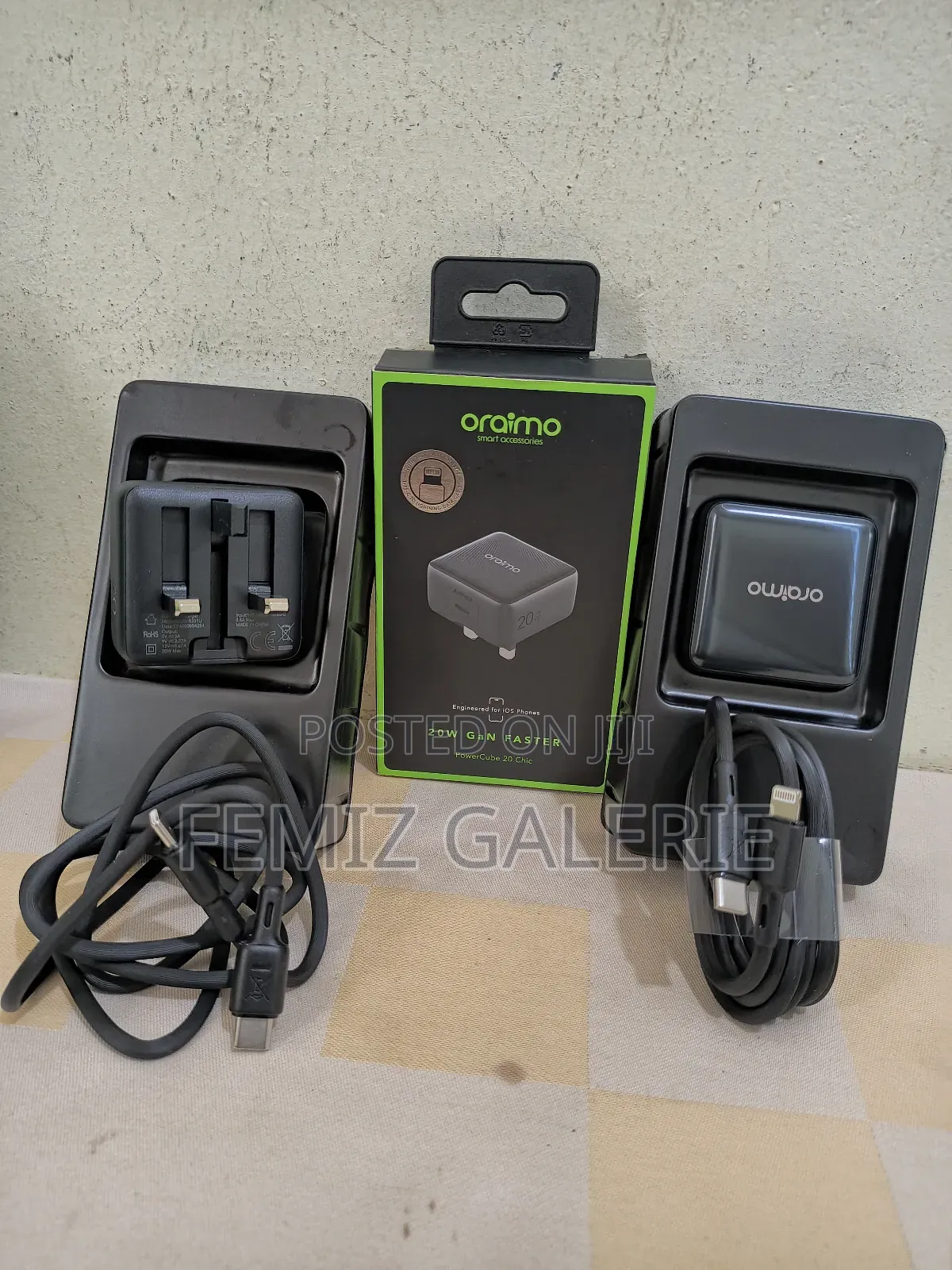 Oraimo 20w Powercube Charger + C-to-C/C-to-Lightning Cable